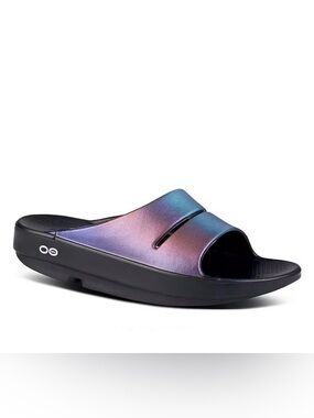 OOFOS Womens Slide Sandals Purple & Black /white Size 9